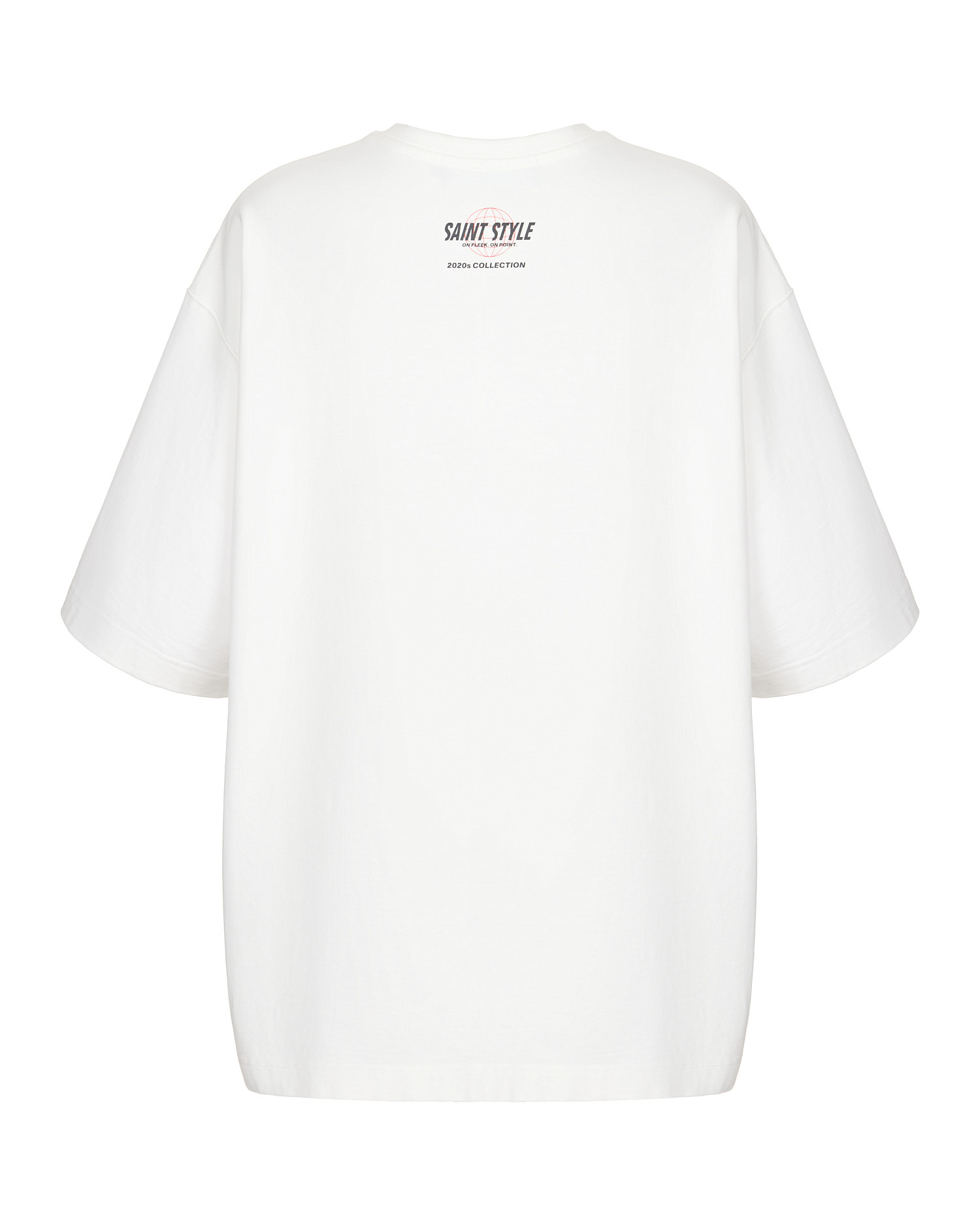Футболка oversize с красным принтом, молочный - Фото 3