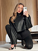 Бомбер oversize из экокожи, черный